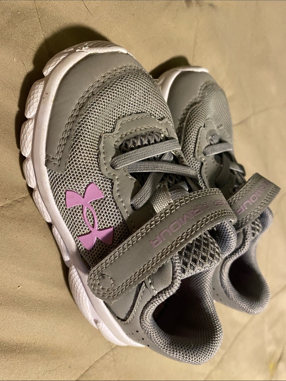 Under Armour Gray and Pink Kids' Velcro Athletic Sneakers